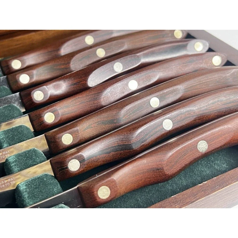 1960s Vintage Cutco 1059 Rose Rosewood Steak Knife Set 7 Pc Wood Box
